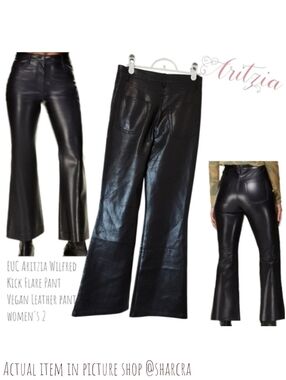 Aritzia Wilfred Women's Kick Flare Pant Black Vegan Leather Straight Leg pants 2